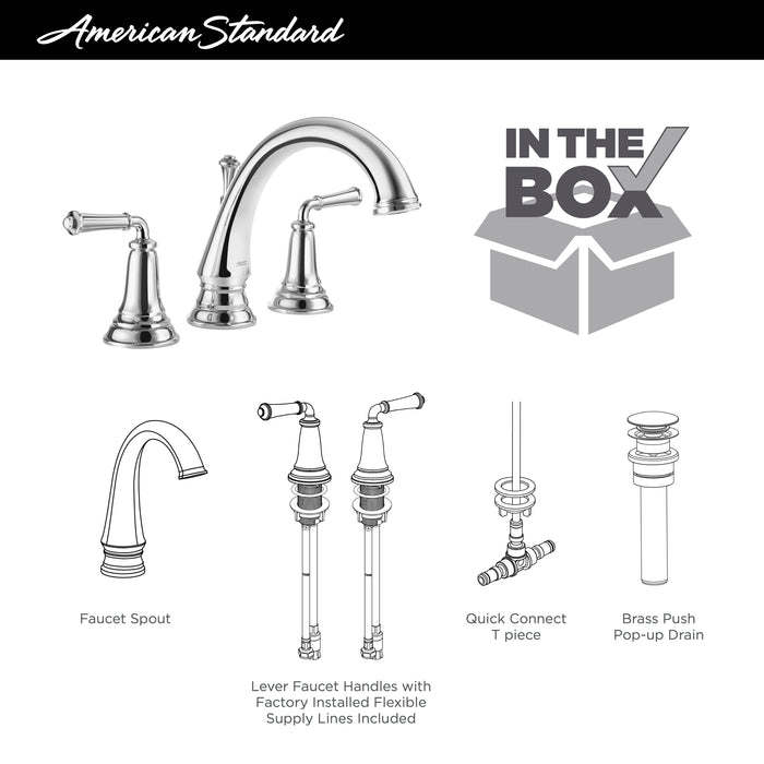 American Standard Delancey 8-Inch Widespread 2-Handle Bathroom Faucet 1.2 gpm/4.5 L/min With Lever Handles