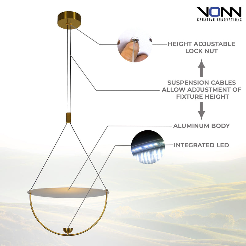VONN Artisan Como16" VAP224H1AB Integrated LED Pendant Light in Antique Brass