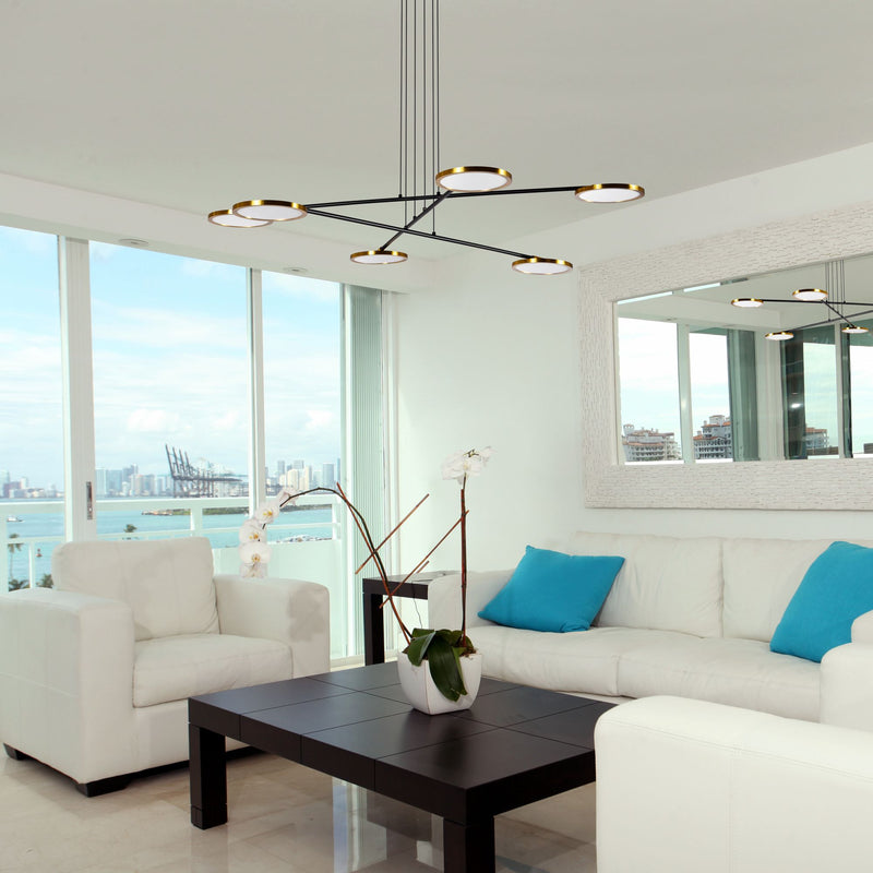 VONN Torino 39" VAC3196AB Integrated LED Chandelier with Rotating LED Disks in Antique Brass