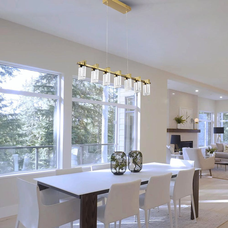 VONN Sorrento 40" VAC3137AB Integrated LED Linear Chandelier with 7 Shades in Antique Brass