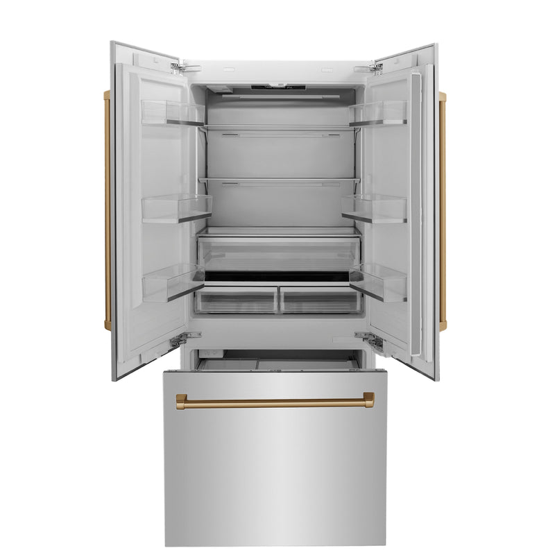ZLINE 36" Built-In 3-Door French Door Refrigerator with Internal Water and Ice Dispenser in Stainless Steel