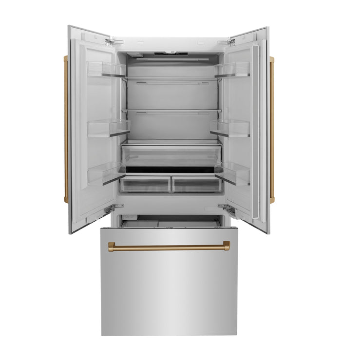 ZLINE 36" Built-In 3-Door French Door Refrigerator with Internal Water and Ice Dispenser in Stainless Steel