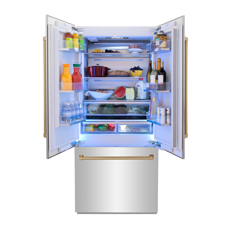 ZLINE 36" Built-In 3-Door French Door Refrigerator with Internal Water and Ice Dispenser in Stainless Steel